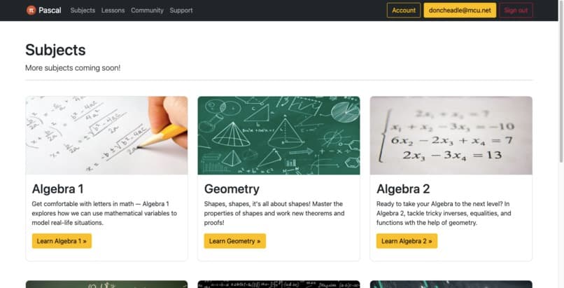 Pascal math interface for learning