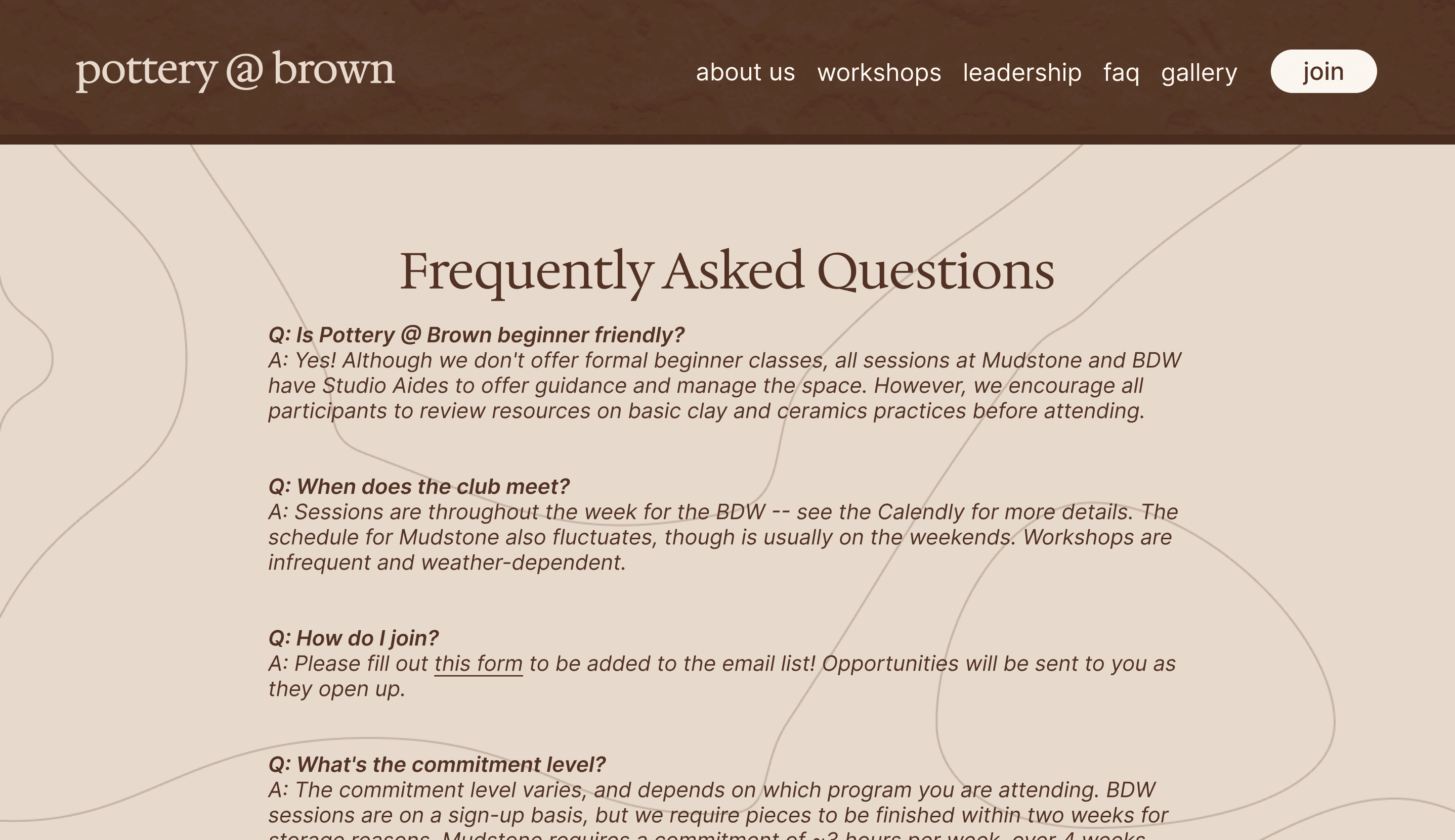 Pottery @ Brown FAQ section